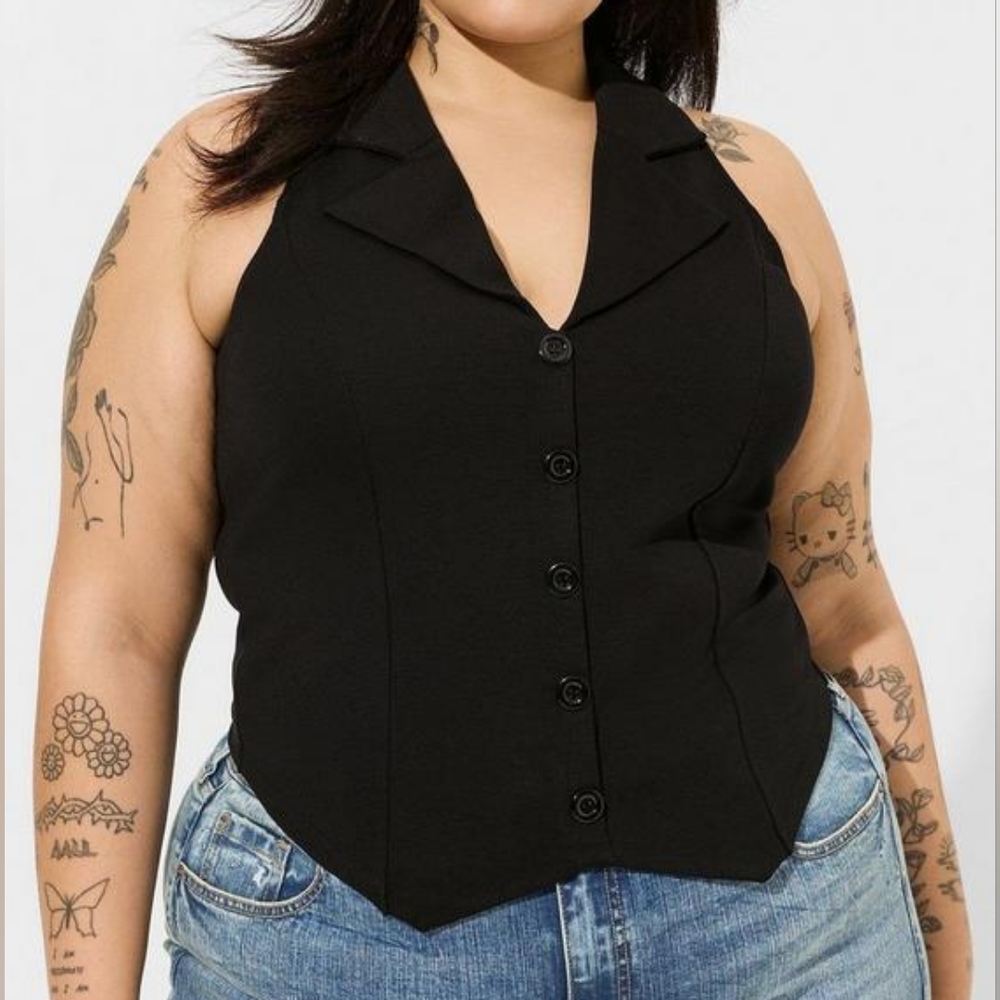 Torrid Black Sleeveless Button Up Ponte Crop Vest Top 5X NWT